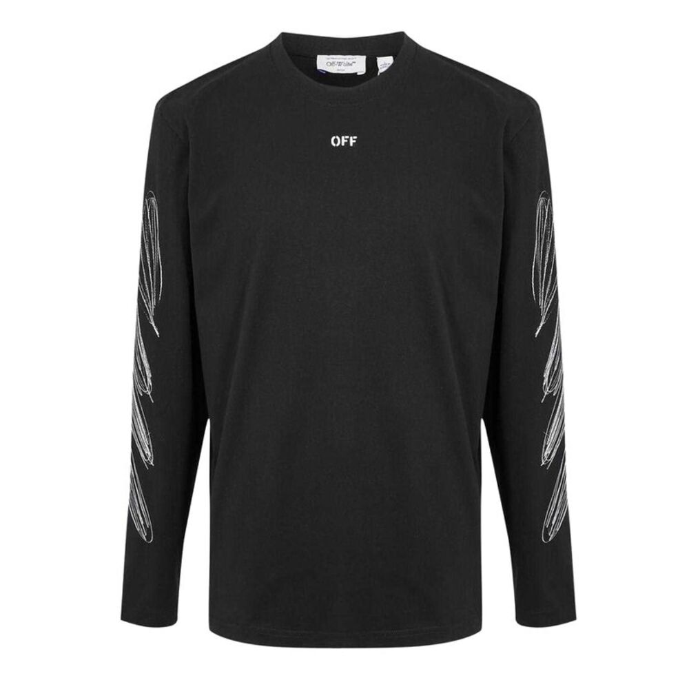 Off White Mens Crew Neck Regular Long-Sleeved T-Shirt / Black/White